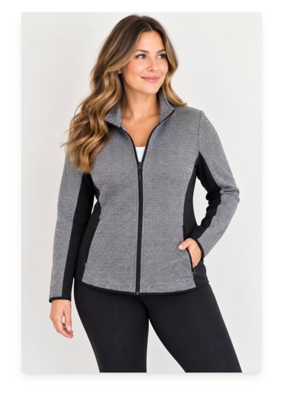 Marc New York Women’s L Gray Herringbone Full Zip Sweater Fleece Jacket